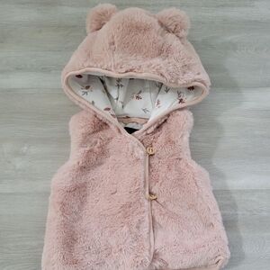 Cynthia Rowley Pink Bear Ears Fuzzy Kids Hooded Vest and Booties Set